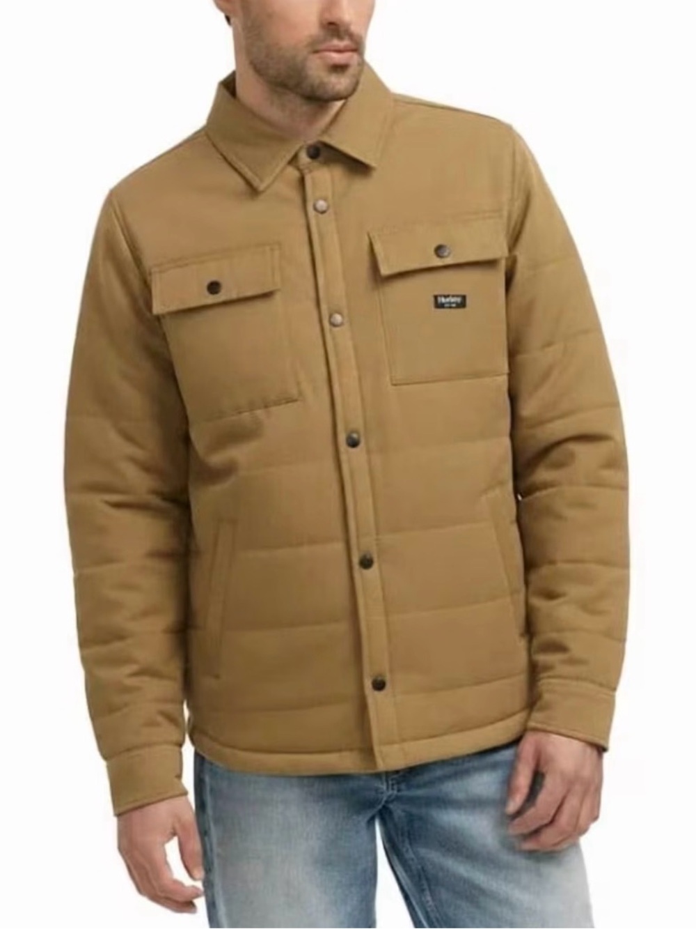 Hurley Mens Tan Brown Sherpa Lined Shirt Jacket Shacket Snap Front, Size XXL